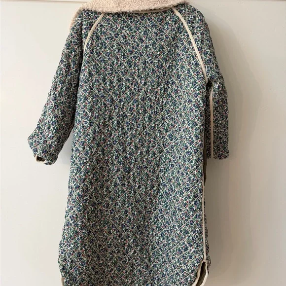 THE GREAT. Olive Quilted Teddy Jacket with Cream Details - Picture 4 of 6